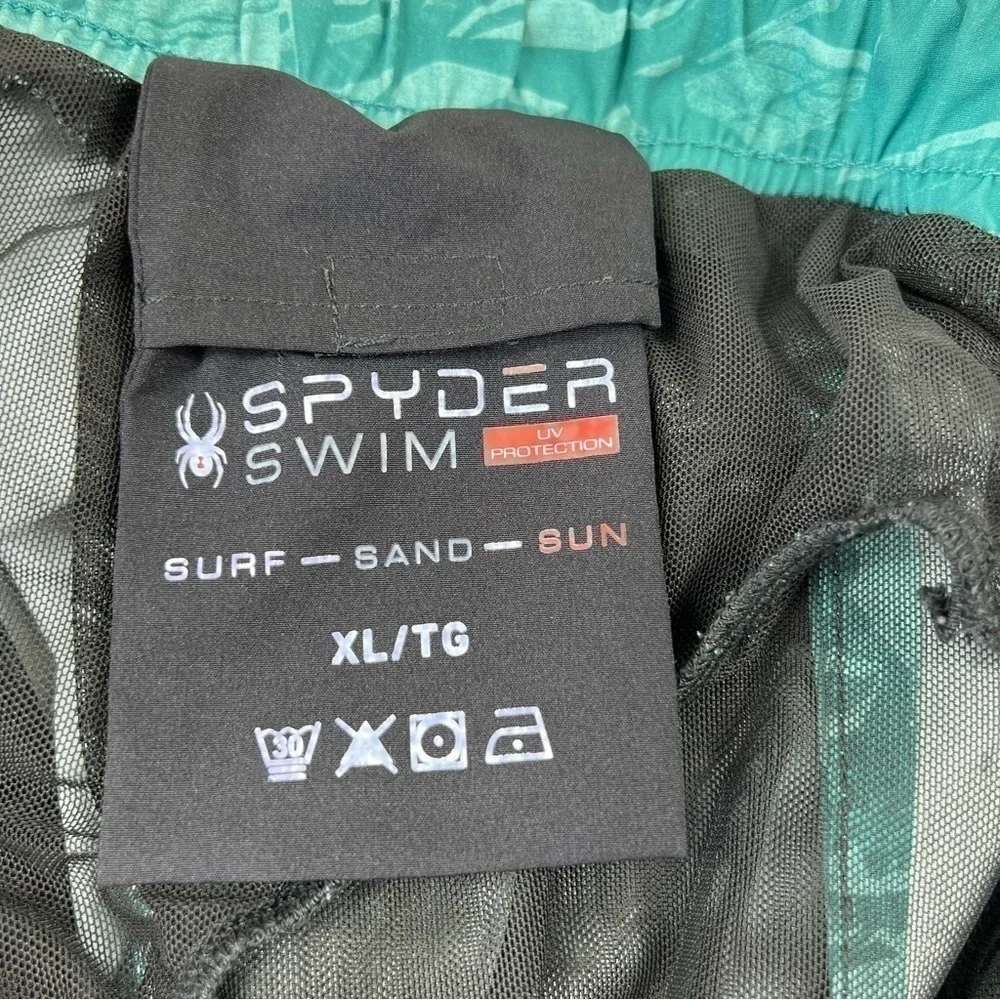 SPYDER Standard 7” Palm Print Volley Swim Trunks Lined Green XL
